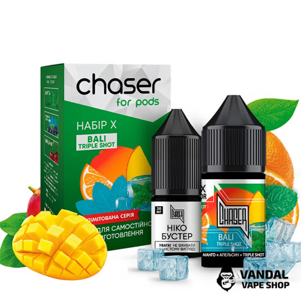 Набір для самозамісу Chaser X Kit 30 мл 30 мг зі смаком манго, апельсина та маракуйї Набір для самозамісу Chaser X Kit 30 мл 30 мг зі смаком манго, апельсина та маракуйї