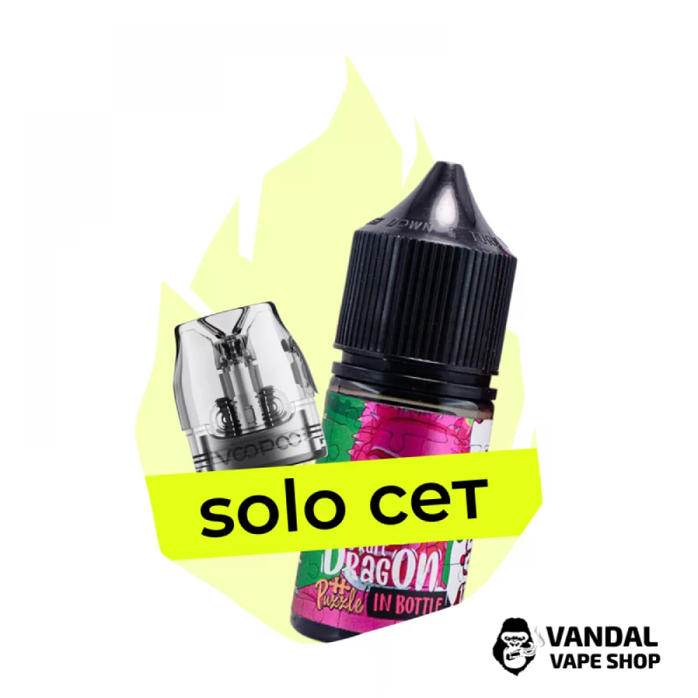 Комбінація Solo VMATE №2: Картридж Voopoo VMATE V3 (Top Fill) 1.0 Ом, 3 мл + набір для самозамісу Inbottle Puzzle DragonFruit 30 мл 50 мг