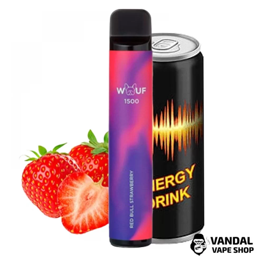 Одноразовий Pod WOUF 1500 850mAh 5% на 1500 затяжок зі смаком енергетика з полуницею