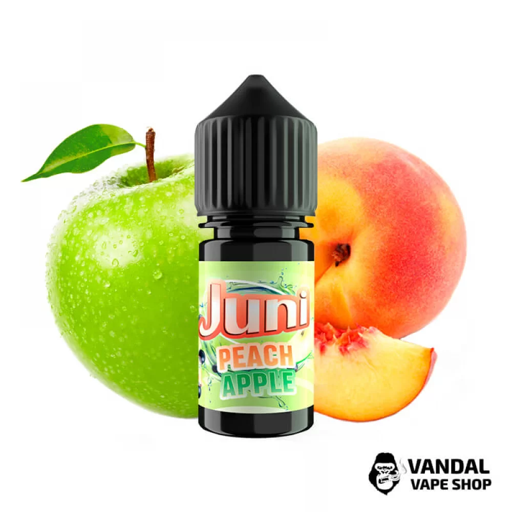 ЖИДКОСТЬ Juni 30 мл 30 мг НА СОЛЕВОМ НИКОТИНЕ со вкусом персика и яблока