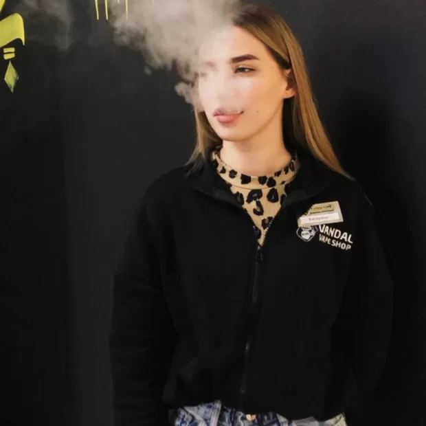 Фірмовий жіночий світшот Vandal Vape у чорному кольорі на замку з принтом спереду