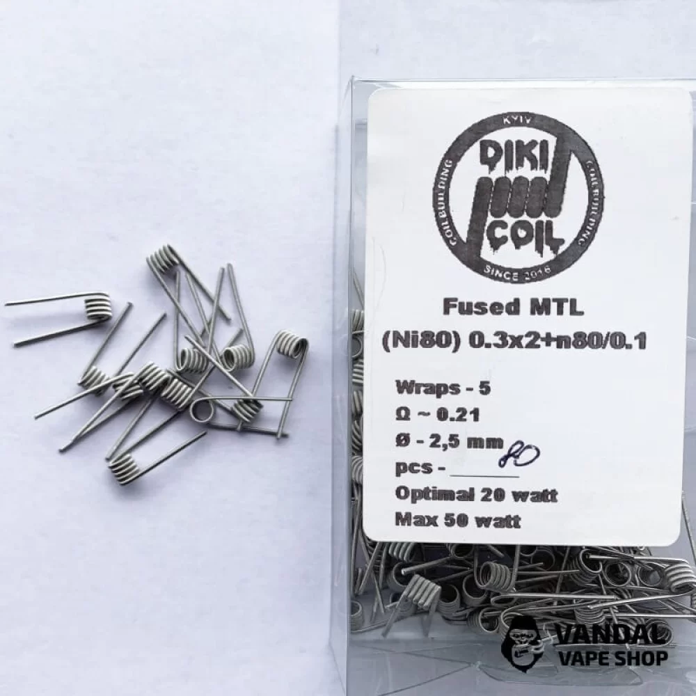Готовая спираль Fused MTL Ohm 0,21 (Ni80) 0.3x2+n80/0.1 WR 5 Ф 2,5
