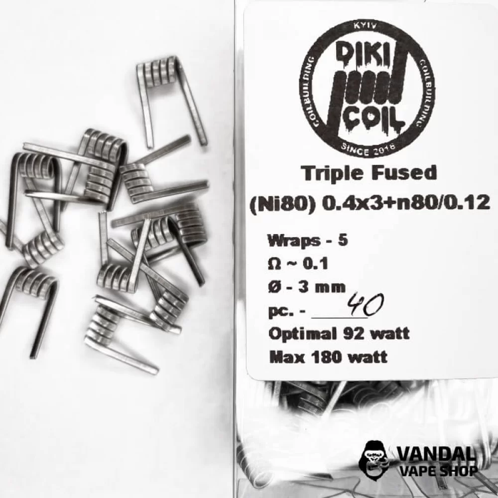 Готовая спираль Triple Fused 0.1 Ohm (Ni80) 0.4x3+n80/0.12