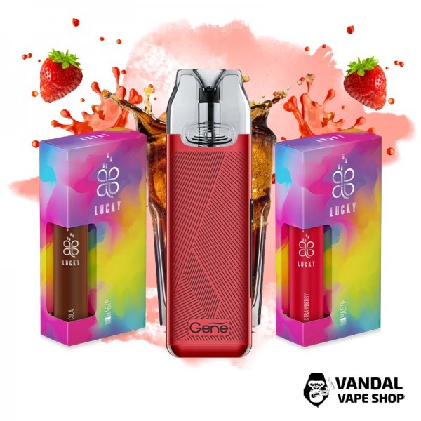 Набор L: подсистема VooPoo V.Thru PRO в красном цвете + набор для самозамеса Lucky 30 мл 65 мг со вкусом колы / клубники