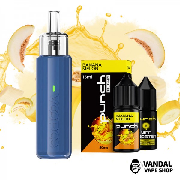 Набор S: подсистема VooPoo Doric Q в синем цвете + набор для самозамеса Punch 15 мл 65 мг со вкусом дыни и банана