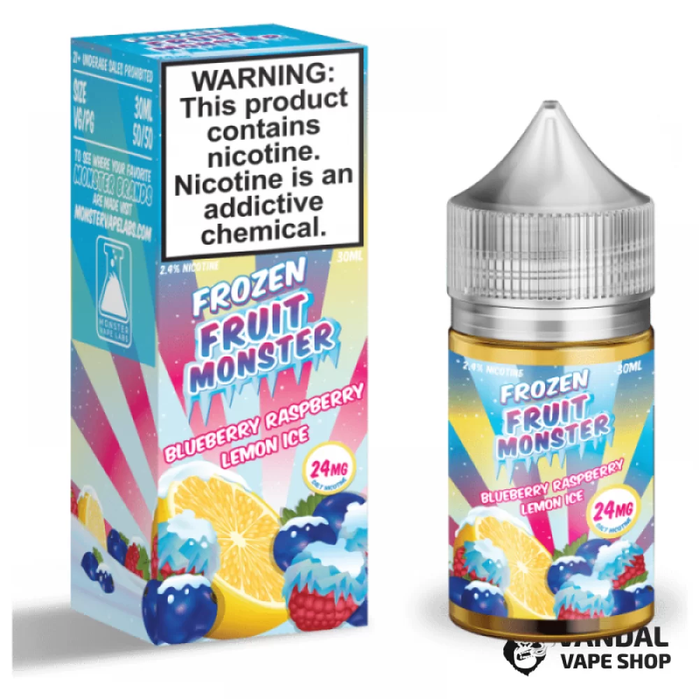 Премиальная солевая жидкость Frozen Fruit Monster Salt 30 мл, 48 мг со вкусом черники, малины и лимона с холодком Премиальная солевая жидкость Frozen Fruit Monster Salt 30 мл, 48 мг со вкусом черники, малины и лимона с холодком