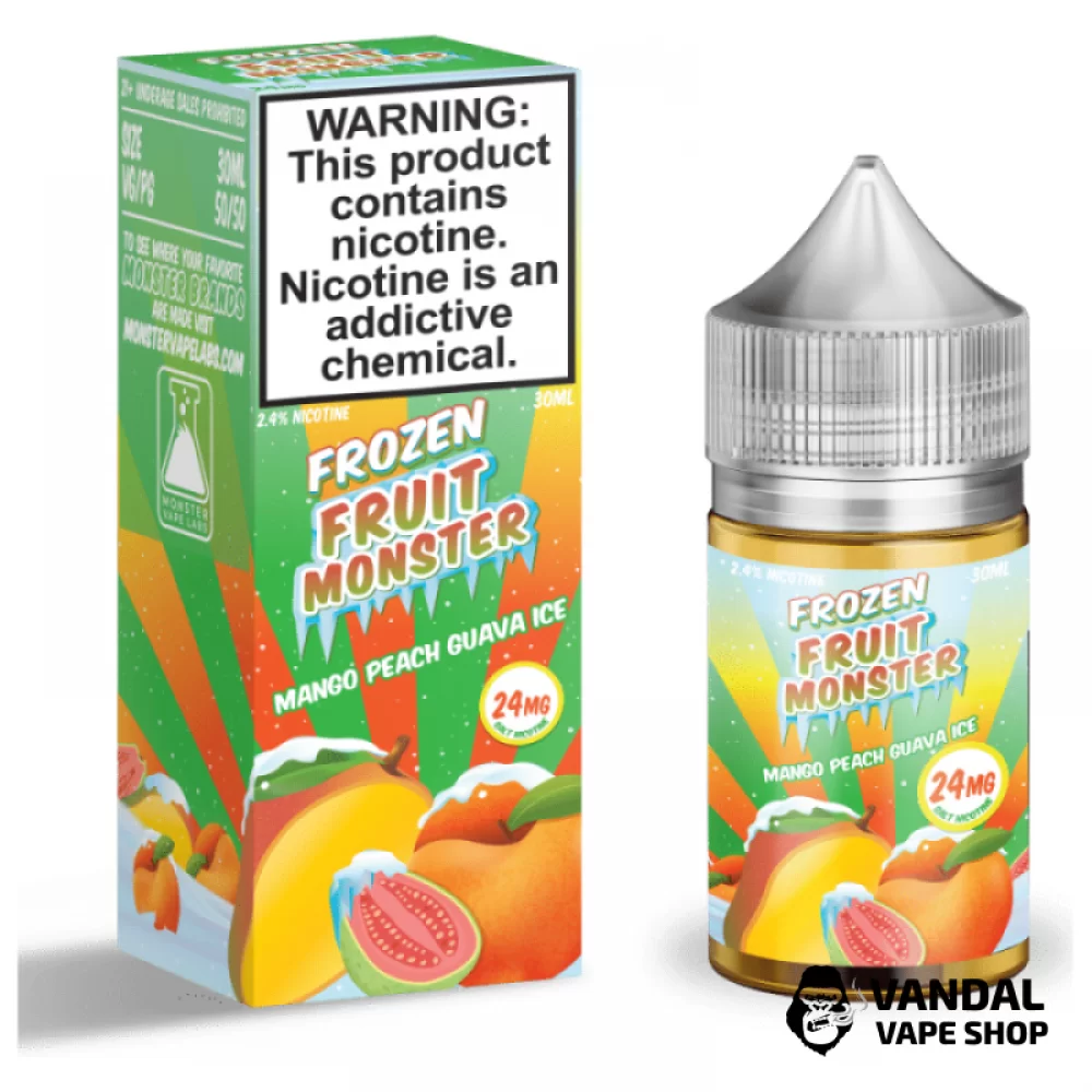 Премиальная солевая жидкость Frozen Fruit Monster Salt 30 мл, 48 мг со вкусом манго, персика и гуавы с холодком Премиальная солевая жидкость Frozen Fruit Monster Salt 30 мл, 48 мг со вкусом манго, персика и гуавы с холодком