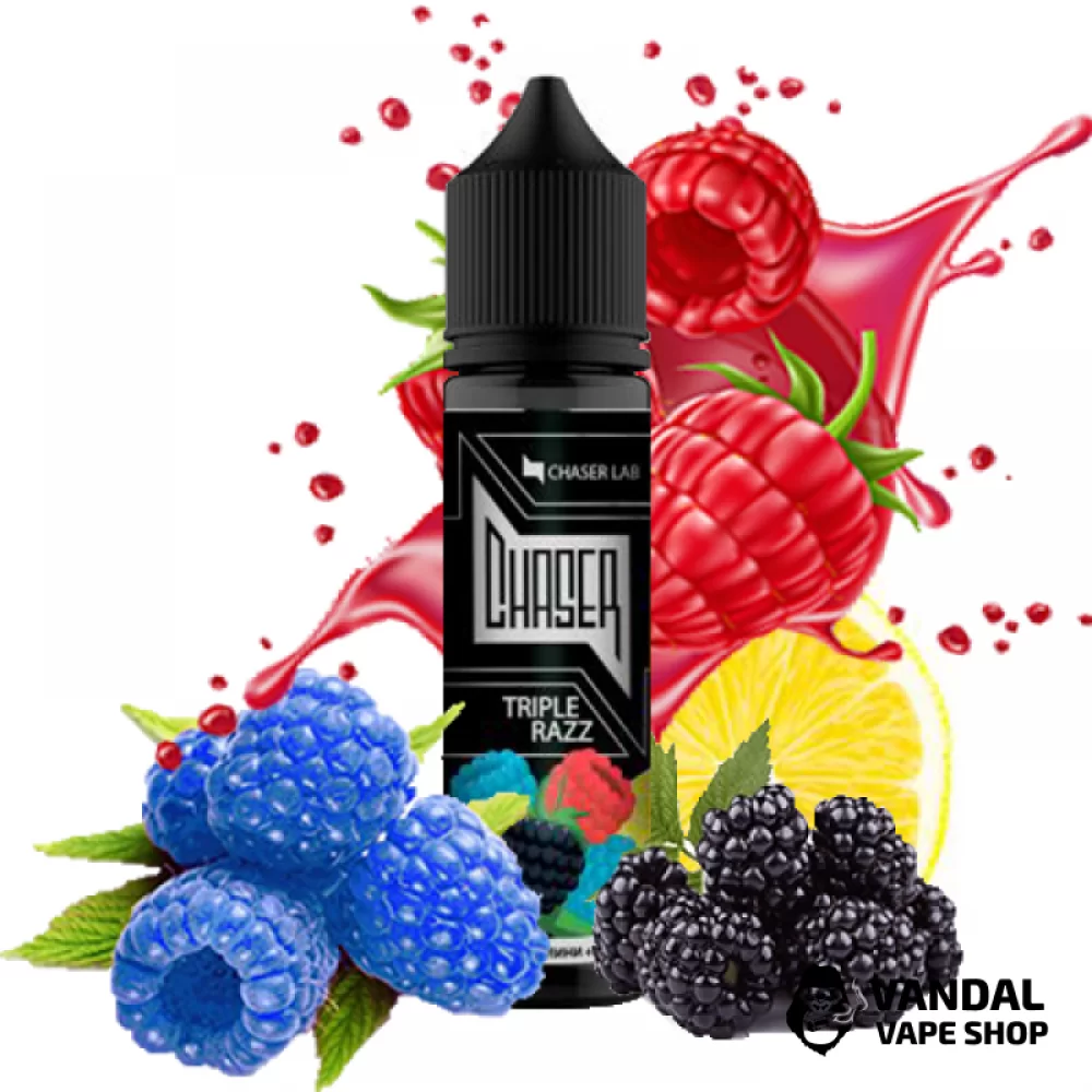Жидкость Chaser Black Triple Razz - 60 мл, 0 мг, на органическом никотине, со вкусом голубой, красной и черной малины с лимоном Жидкость Chaser Black Triple Razz - 60 мл, 0 мг, на органическом никотине, со вкусом голубой, красной и черной малины с лимоном