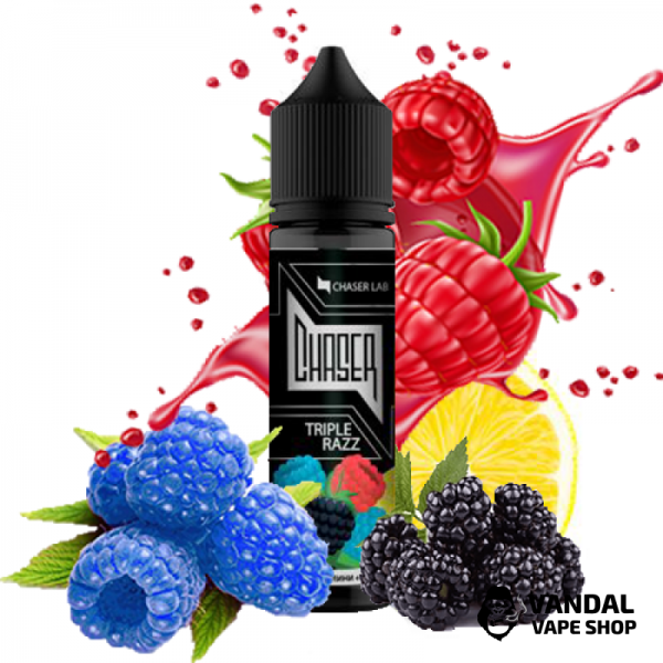 Жидкость Chaser Black Triple Razz - 60 мл, 6 мг, на органическом никотине, со вкусом голубой, красной и черной малины с лимоном