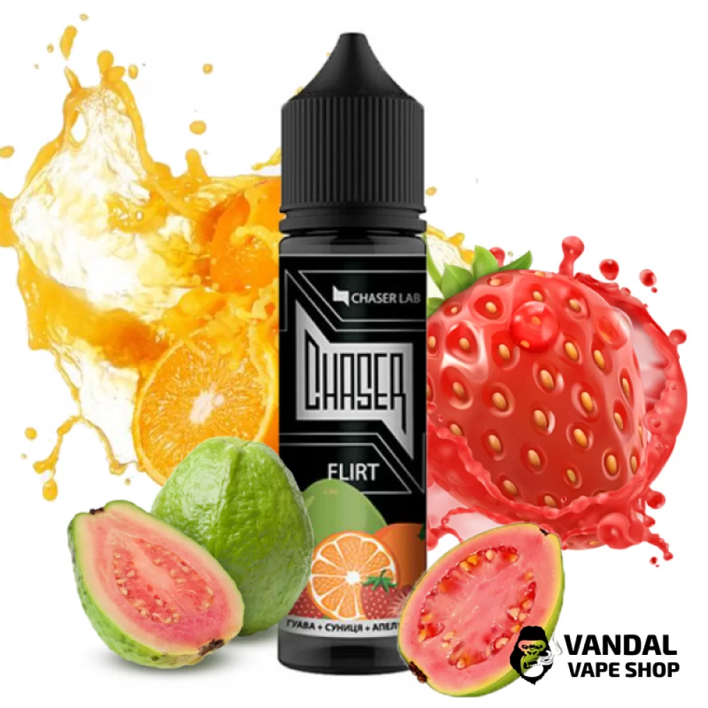 Жидкость Chaser Black Flirt 60 мл, 1.5 мг, на органическом никотине, со вкусом Гуавы, земляники и апельсина Жидкость Chaser Black Flirt 60 мл, 1.5 мг, на органическом никотине, со вкусом Гуавы, земляники и апельсина