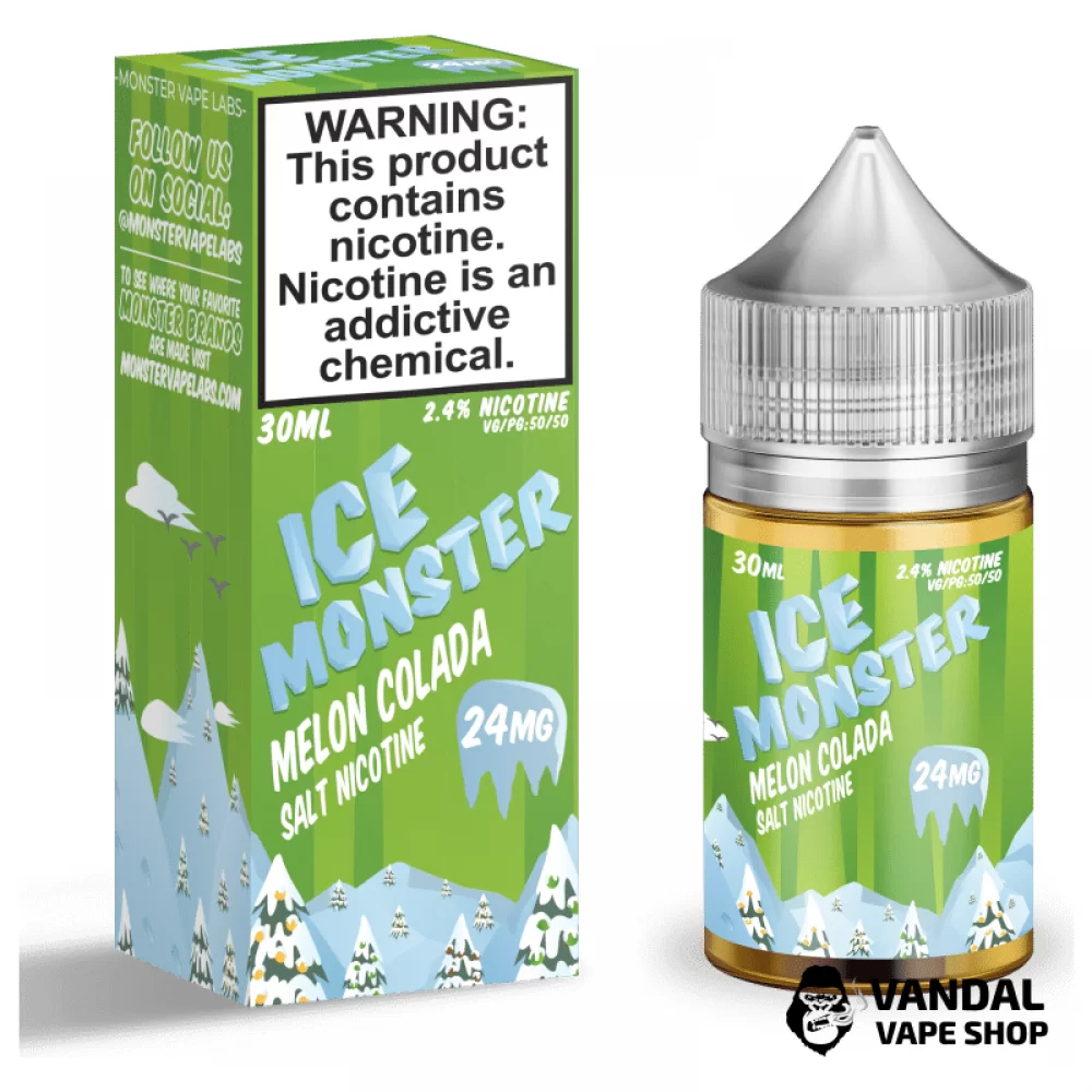 Премиальная солевая жидкость Ice Monster Salt 30 мл, 48 мг со вкусом дыни и пина-колады со льдом Премиальная солевая жидкость Ice Monster Salt 30 мл, 48 мг со вкусом дыни и пина-колады со льдом