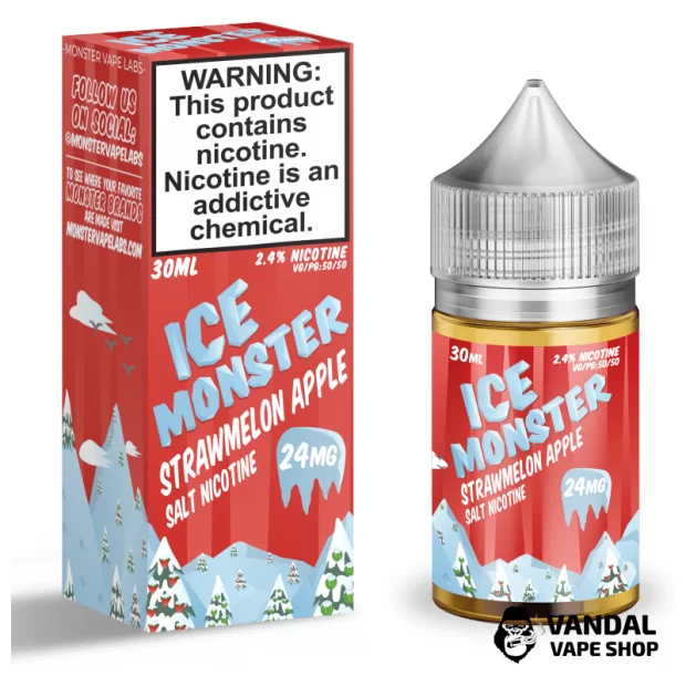 Премиальная солевая жидкость Ice Monster Salt 30 мл, 48 мг со вкусом клубники, арбуза и яблока со льдом