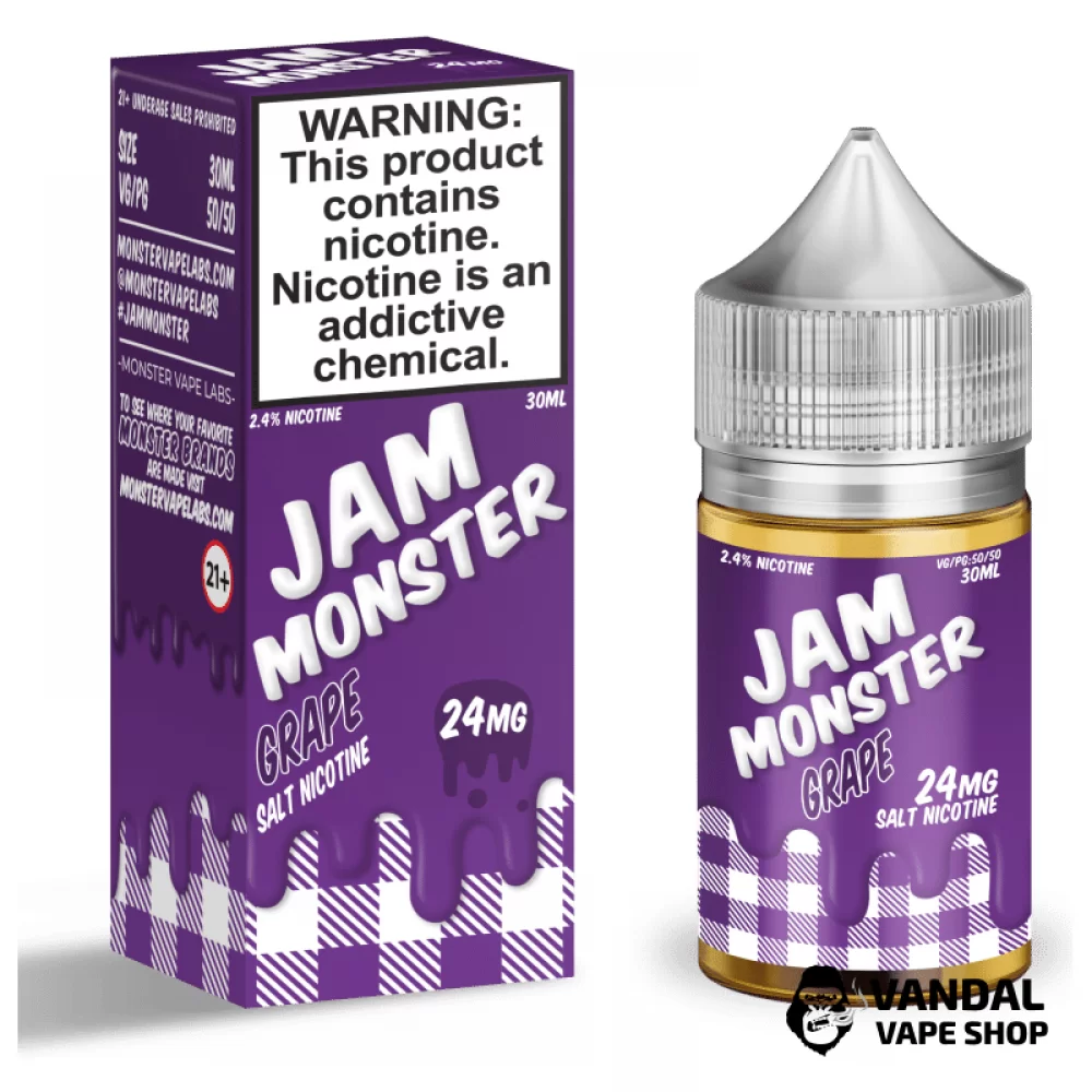 Премиальная солевая жидкость Jam Monster Salt 30 мл, 48 мг со вкусом виноградного джема Премиальная солевая жидкость Jam Monster Salt 30 мл, 48 мг со вкусом виноградного джема