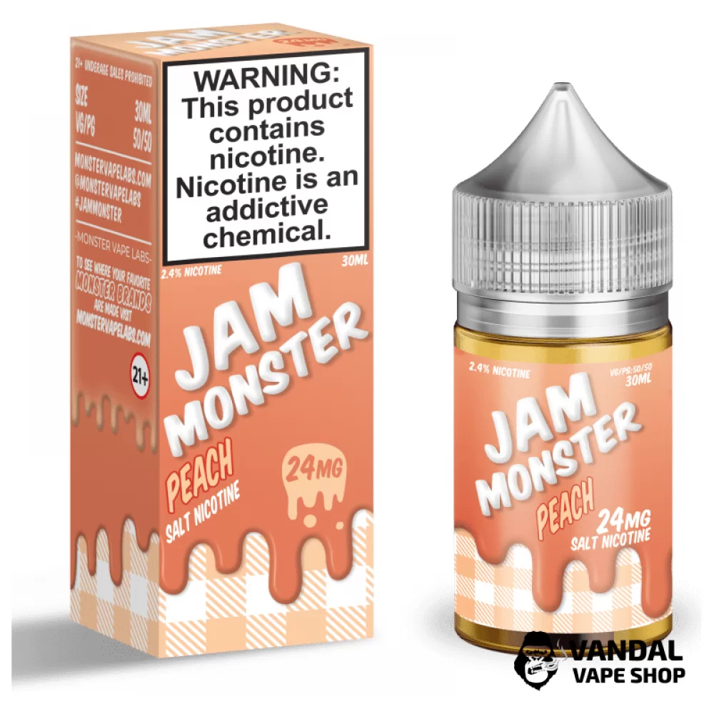 Преміальна сольова рідина Jam Monster Salt 30 мл, 48 мг зі смаком персикового джему