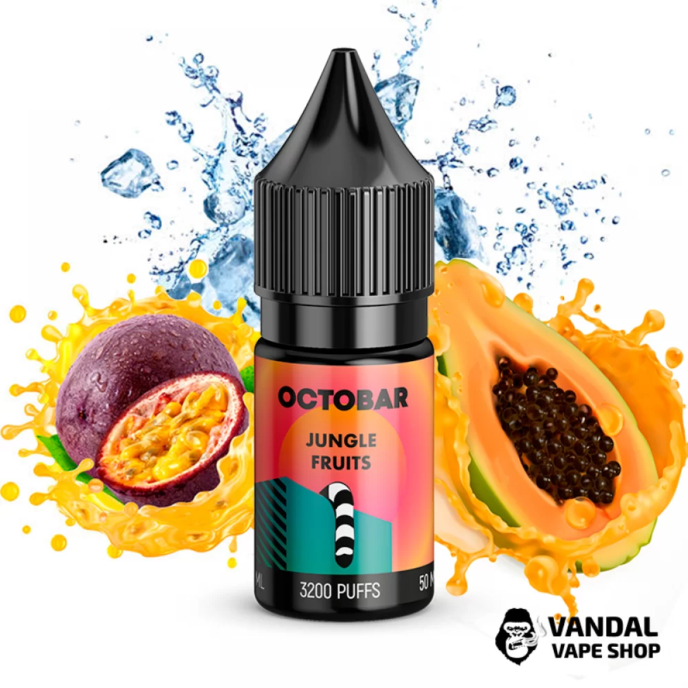 ЖИДКОСТЬ Octobar Jungle Fruits - 10 мл НА СОЛЕВОМ НИКОТИНЕ 50 мг со вкусом маракуйи и папайи с холодком ЖИДКОСТЬ Octobar Jungle Fruits - 10 мл НА СОЛЕВОМ НИКОТИНЕ 50 мг со вкусом маракуйи и папайи с холодком