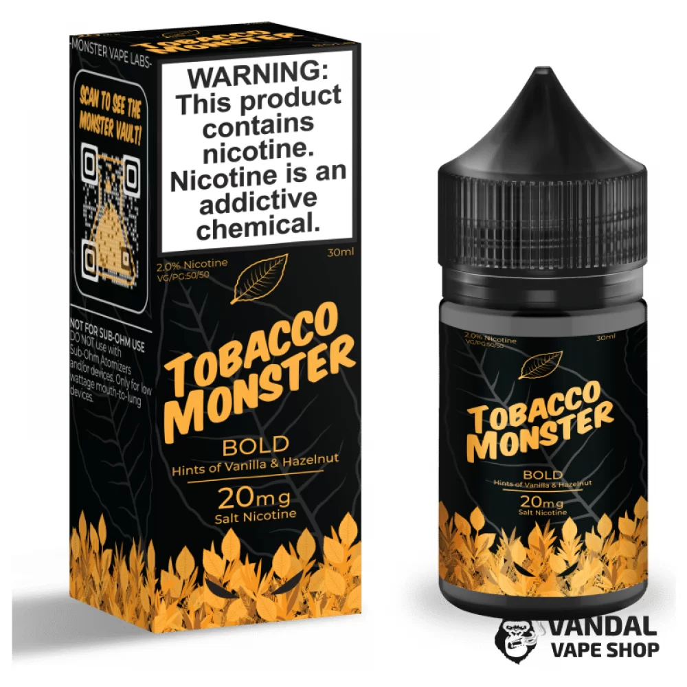 Преміальна сольова рідина Tobacco Monster Salt 30 мл, 60 мг зі смаком тютюну з ваніллю і лісовим горіхом