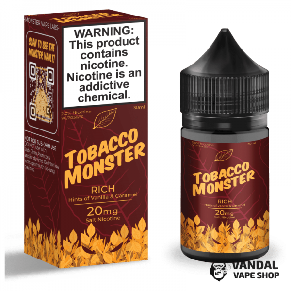 Преміальна сольова рідина Tobacco Monster Salt 30 мл, 40 мг зі смаком тютюну і ванілі з карамеллю