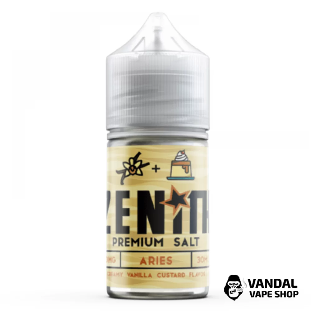Премиальная солевая жидкость Zenith Salt Aries 30 мл, 50 мг со вкусом ванили и заварного крема Премиальная солевая жидкость Zenith Salt Aries 30 мл, 50 мг со вкусом ванили и заварного крема