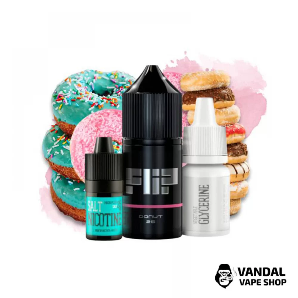 Набор для самозамеса Flip Salt 30 мл 25 мг со вкусом пончика Набор для самозамеса Flip Salt 30 мл 25 мг со вкусом пончика