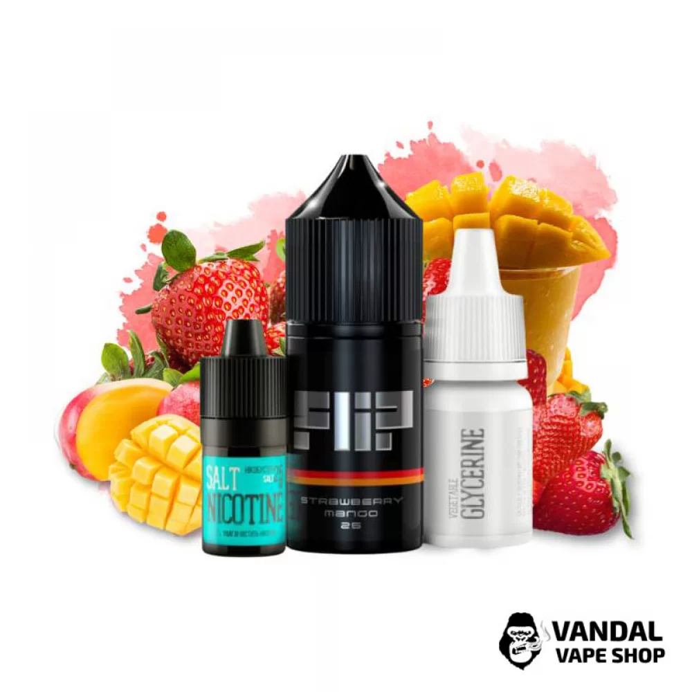 Набір для самозамісу Flip Salt 30 мл 25 мг зі смаком полуниці і манго Набір для самозамісу Flip Salt 30 мл 25 мг зі смаком полуниці і манго