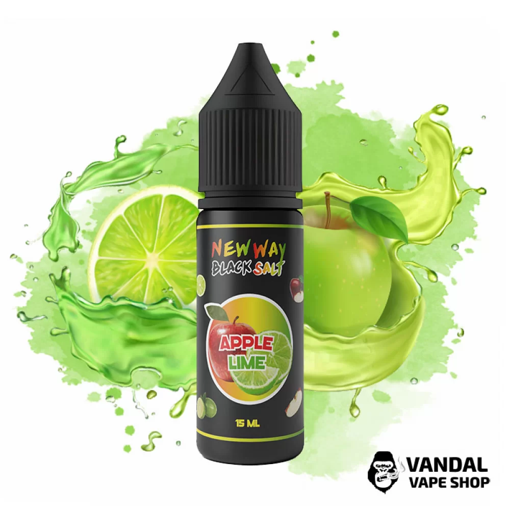 ЖИДКОСТЬ New Way Salt Black 15 мл 45 мг НА СОЛЕВОМ НИКОТИНЕ СО ВКУСОМ яблока и лайма ЖИДКОСТЬ New Way Salt Black 15 мл 45 мг НА СОЛЕВОМ НИКОТИНЕ СО ВКУСОМ яблока и лайма