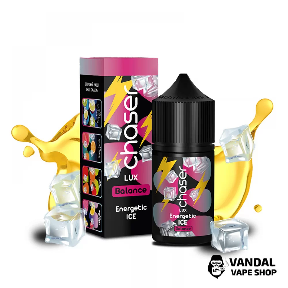 Рідина Chaser Lux Ice 30 мл на сольовому нікотині 30 мг зі смаком енергетика з холодком Рідина Chaser Lux Ice 30 мл на сольовому нікотині 30 мг зі смаком енергетика з холодком