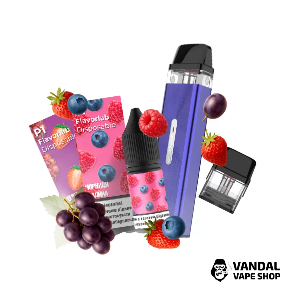 Набор M 2.0: подсистема Vaporesso XROS Mini в синем цвете + картридж 1.0 Ом + 2 набора для самозамеса Flavorlab p1 10 мл 50 мг: со вкусом черники с малиной/со вкусом клубники с виноградом
