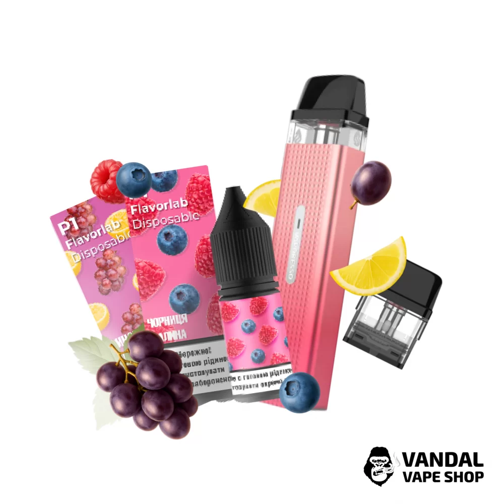 Набор M 2.0: подсистема Vaporesso XROS Mini в розовом градиенте + картридж 1.0 Ом + 2 набора для самозамеса Flavorlab p1 10 мл 50 мг: со вкусом черники с малиной/со вкусом винограда с лимоном