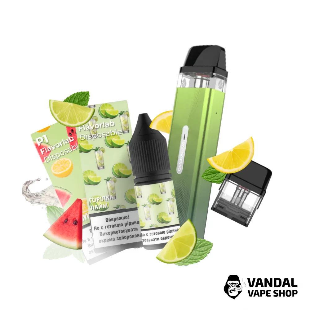 Набор M 2.0: подсистема Vaporesso XROS Mini в зеленом градиенте + картридж 1.0 Ом + 2 набора для самозамеса Flavorlab p1 10 мл 50 мг: со вкусом арбуза с лимоном/со вкусом водки с лаймом