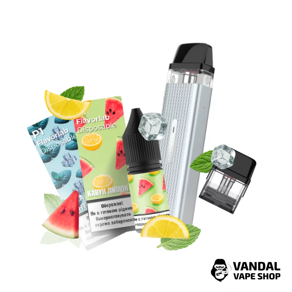 Набор M 2.0: подсистема Vaporesso XROS Mini в сером цвете + картридж 1.0 Ом + 2 набора для самозамеса Flavorlab p1 10 мл 50 мг: со вкусом мяты с ментолом / вкусом арбуза с лимоном