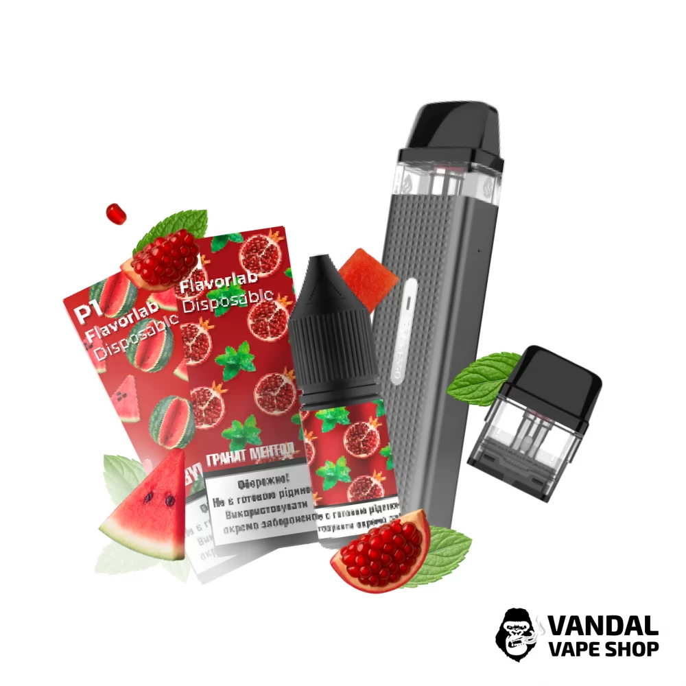 Набор M 2.0: подсистема Vaporesso XROS Mini в темно-сером цвете + картридж 1.0 Ом + 2 набора для самозамеса Flavorlab p1 10 мл 50 мг: со вкусом граната с ментолом/со вкусом арбуза