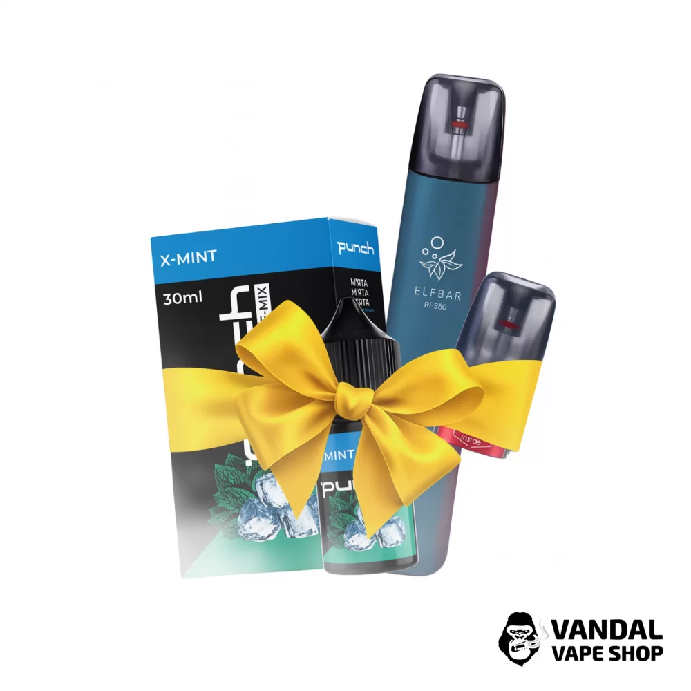 Набор S: подсистема Elf Bar Rf 350 + набор для самозамеса Punch 30 мл 50/65 мг + Картридж ELF BAR RF350 + Стикерпак