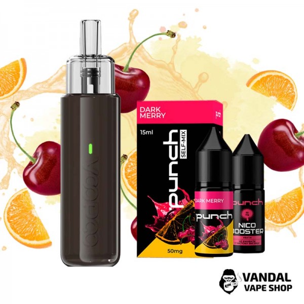 Набор S: подсистема VooPoo Doric Q в коричневом цвете + набор для самозамеса Punch 15 мл 50 мг со вкусом вишни и апельсина