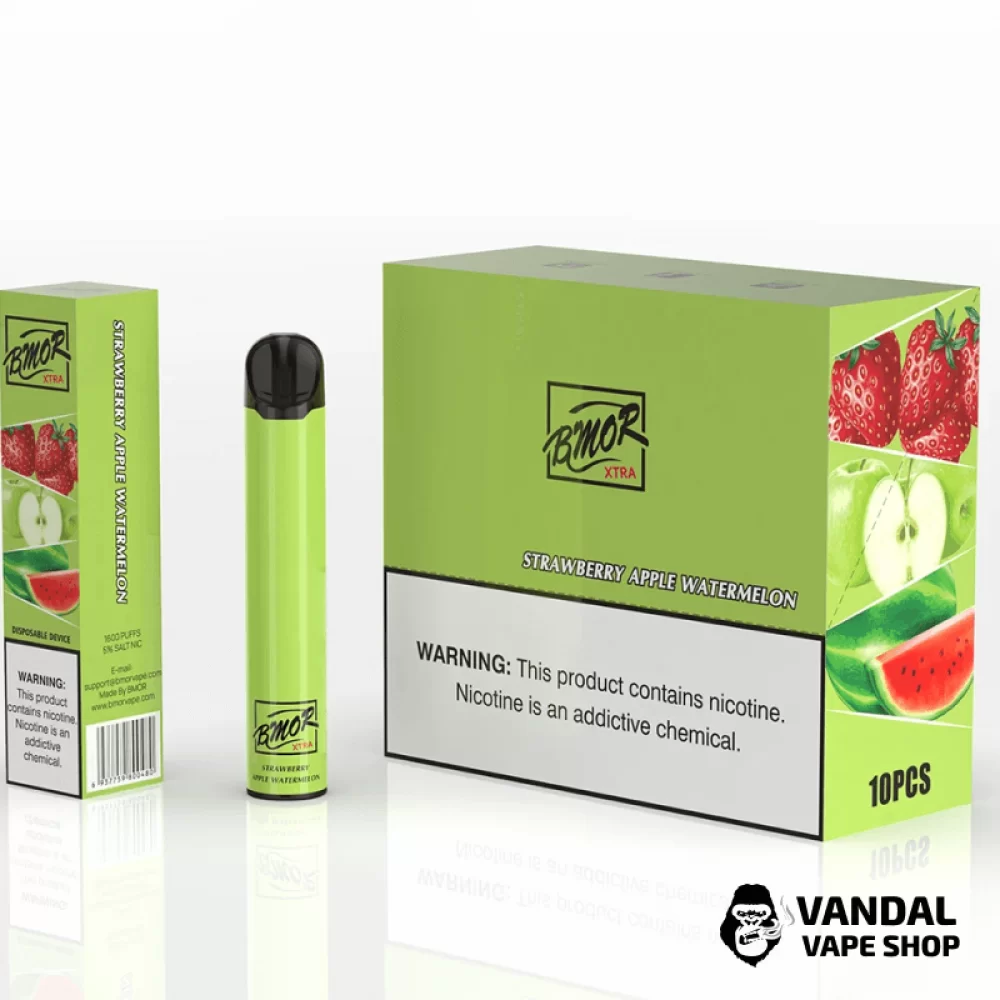 Одноразова Pod-система Pod BMOR XTRA Disposable Pod Kit на 1600 затяжок зі смаком полуниці, яблука і кавуна