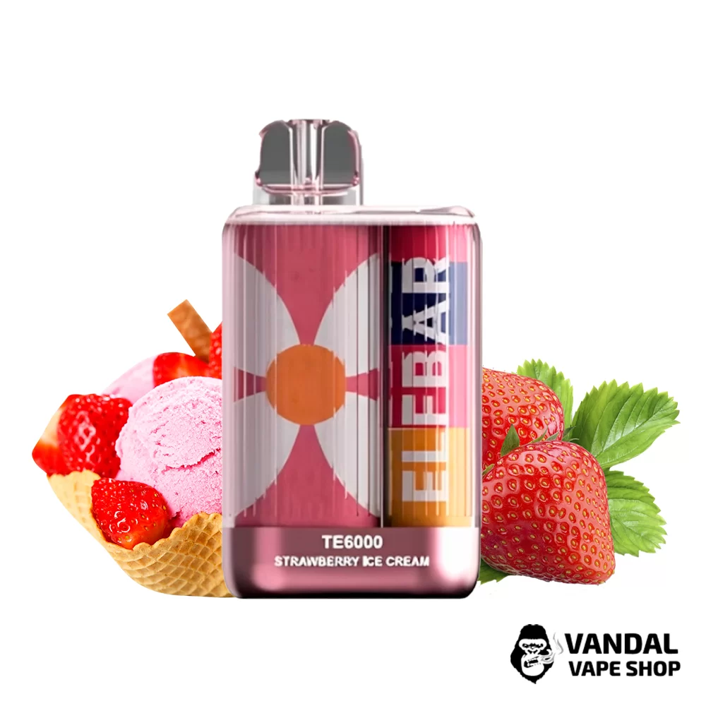 Одноразовая Pod система Elf Bar TE6000 550 мАч 5% на 6000 затяжекс о вкусом клубники и мороженого