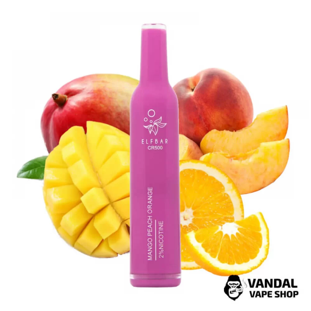 Одноразовая Pod-система Elf Bar CR 500 с крепостью никотина 2% со вкусом манго, персика и апельсина Одноразовая Pod-система Elf Bar CR 500 с крепостью никотина 2% со вкусом манго, персика и апельсина