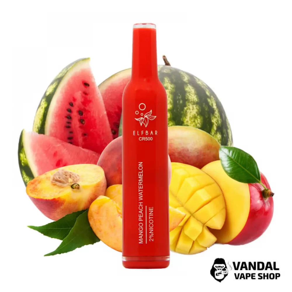 Одноразовая Pod-система Elf Bar CR 500 с крепостью никотина 2% со вкусом манго, персика и арбуза Одноразовая Pod-система Elf Bar CR 500 с крепостью никотина 2% со вкусом манго, персика и арбуза