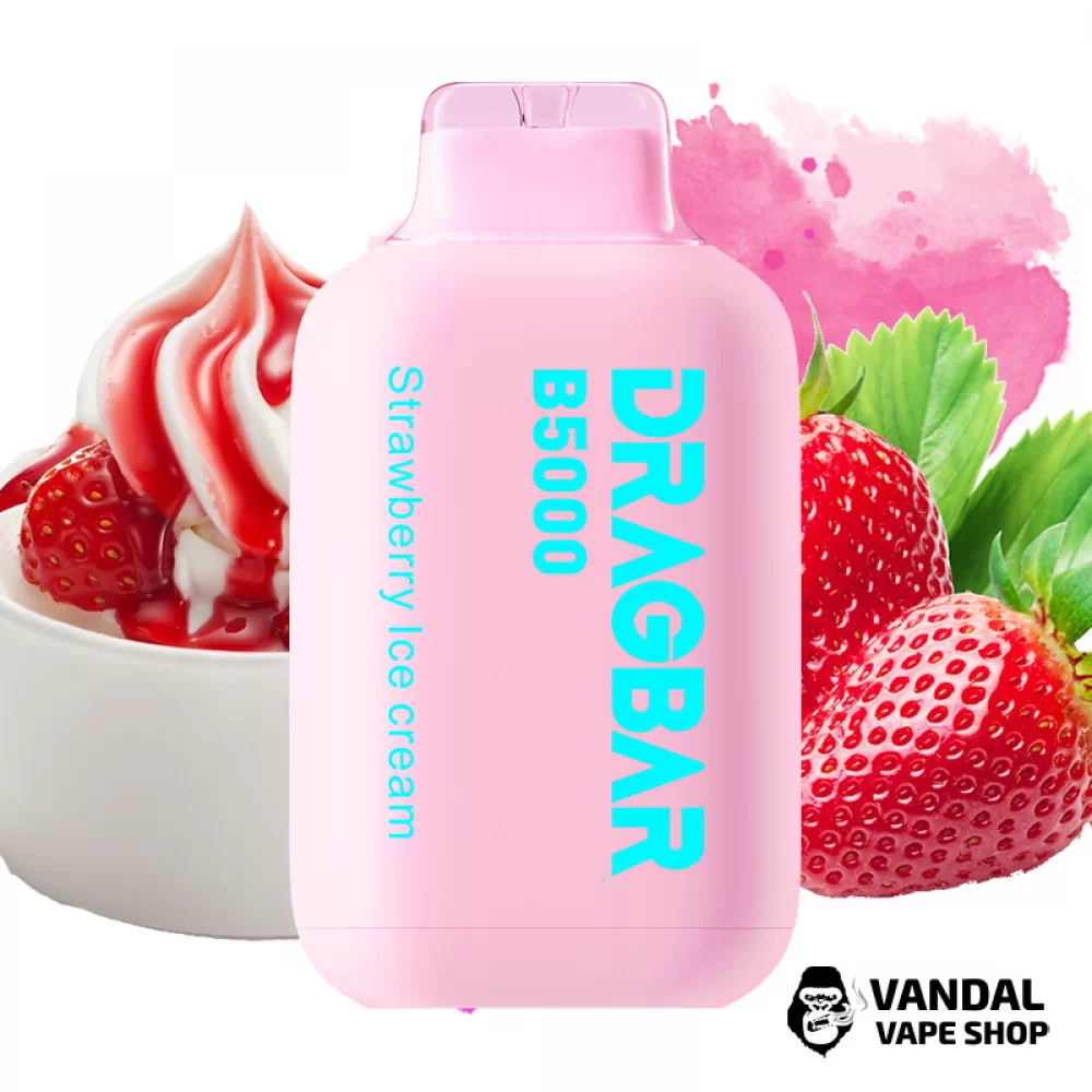 Одноразовая Pod система DragBar B5000 50 мг 500 мАч на 5000 затяжек со вкусом клубничного мороженого