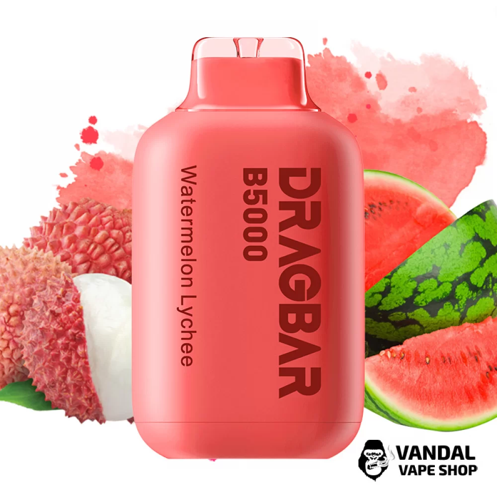 Одноразова Pod система DragBar B5000 50 мг 500 мАг на 5000 затяжок зі смаком кавун і лічі Одноразова Pod система DragBar B5000 50 мг 500 мАг на 5000 затяжок зі смаком кавун і лічі