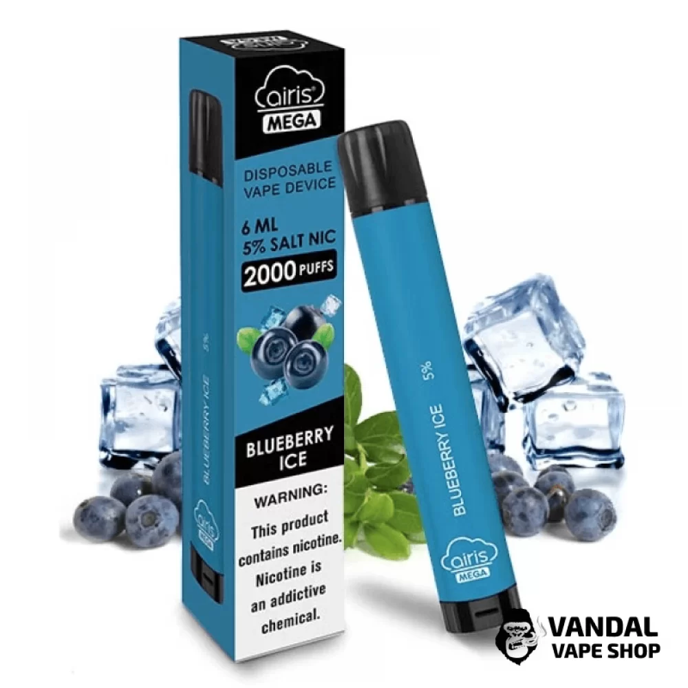 Одноразка Airis Mega 2000 Disposable Vape зі смаком чорниці з холодком Одноразка Airis Mega 2000 Disposable Vape зі смаком чорниці з холодком