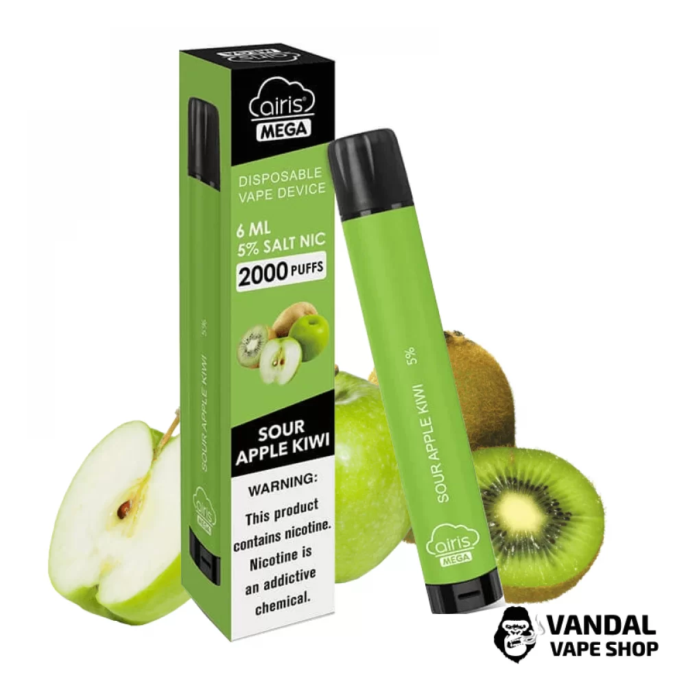 Одноразка Airis Mega 2000 Disposable Vape зі смаком кислого яблука з ківі Одноразка Airis Mega 2000 Disposable Vape зі смаком кислого яблука з ківі