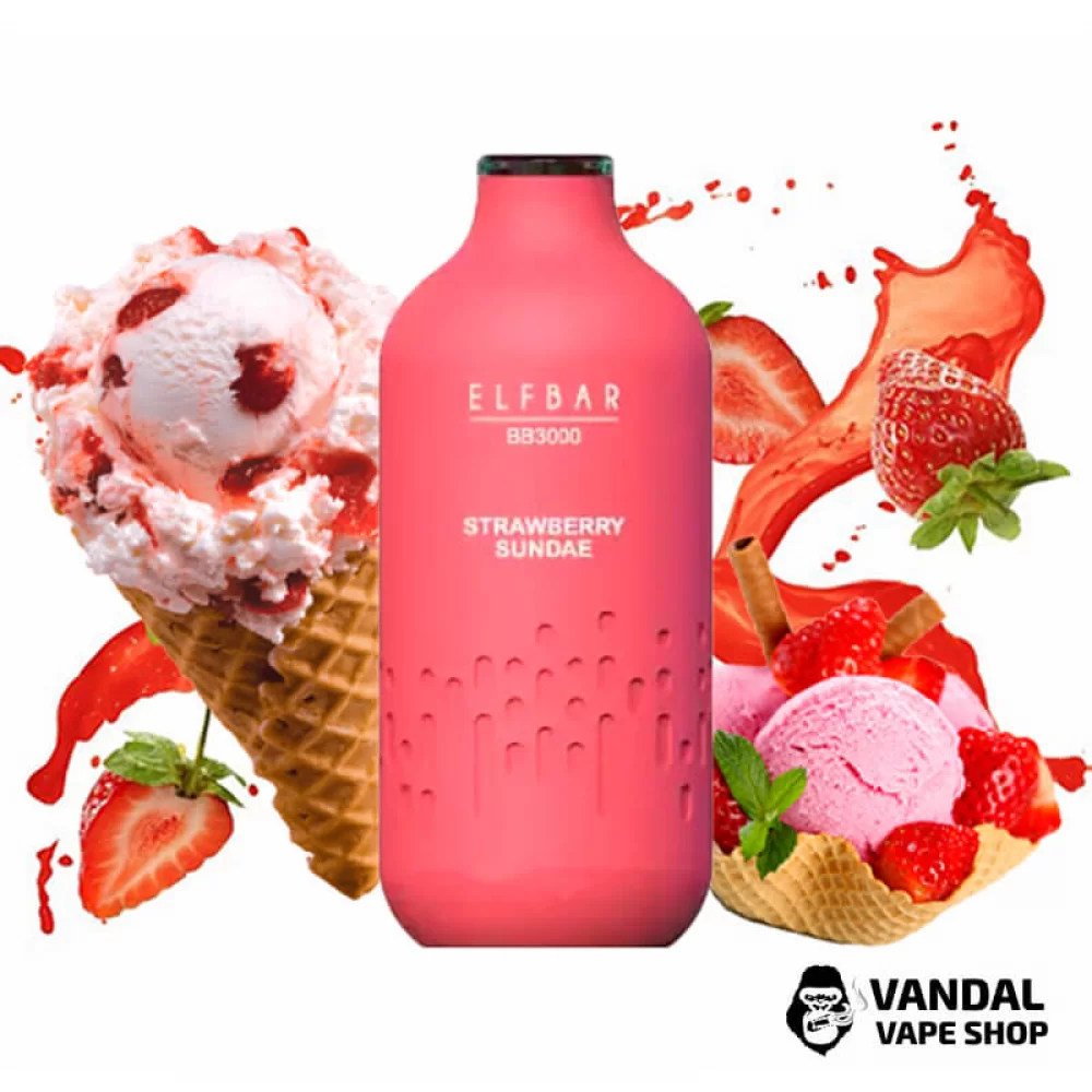 Одноразовий Pod Elf Bar BB3000 Disposable Pod 650mAh 5% на 3000 затяжок зі смаком полуничного морозива