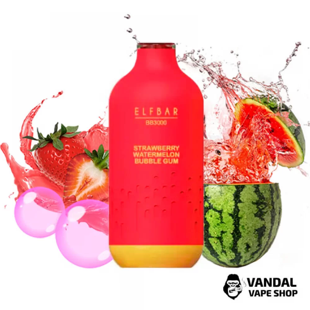 Одноразовий Pod Elf Bar BB3000 Disposable Pod 650mAh 5% на 3000 затяжок зі смаком жуйки з кавуном та полуниці