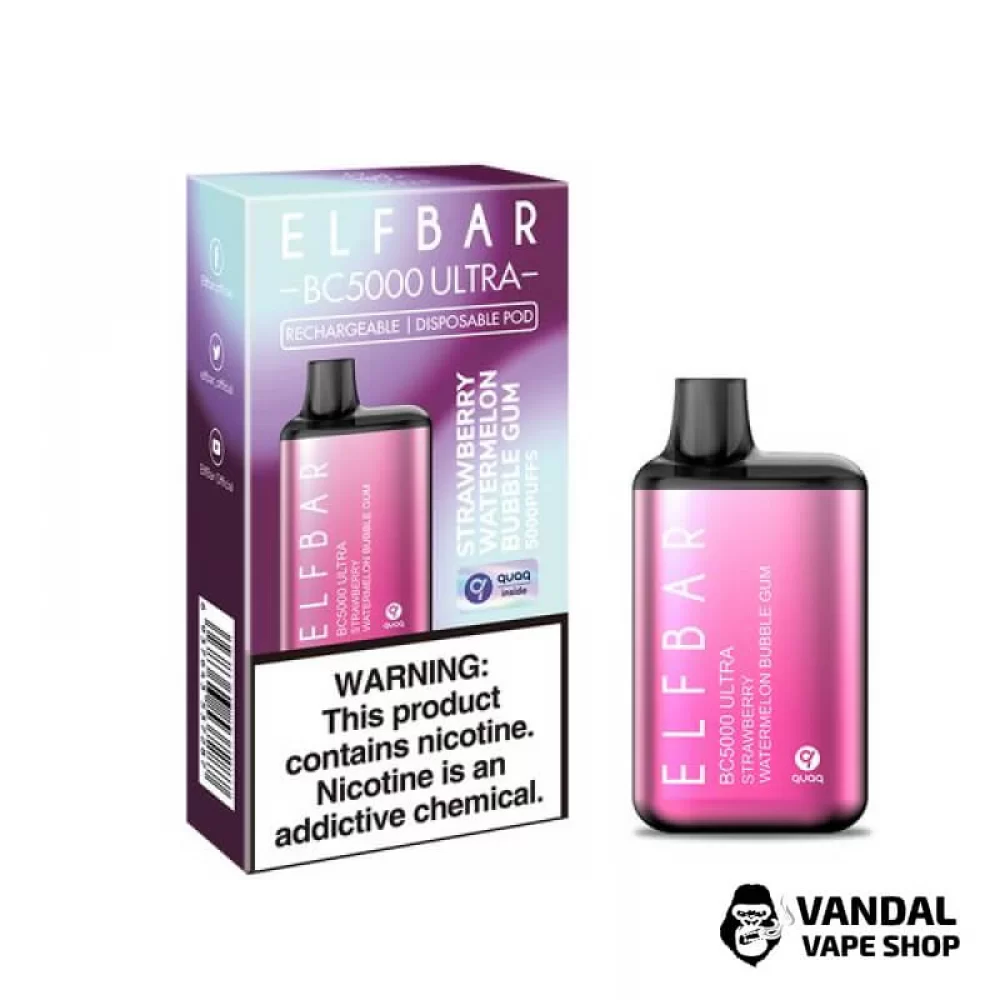 Одноразовий Pod Elf Bar BC5000 Ultra 650 мАг 5% на 5000 затяжок зі смаком жуйки з полуницею та кавуна Одноразовий Pod Elf Bar BC5000 Ultra 650 мАг 5% на 5000 затяжок зі смаком жуйки з полуницею та кавуна