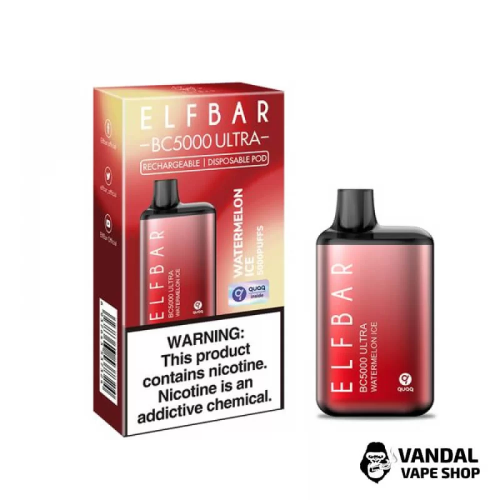 Одноразовий Pod Elf Bar BC5000 Ultra 650 мАг 5% на 5000 затяжок зі смаком кавуна з льодом Одноразовий Pod Elf Bar BC5000 Ultra 650 мАг 5% на 5000 затяжок зі смаком кавуна з льодом