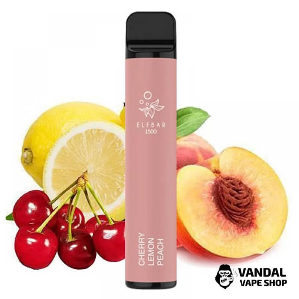 Одноразовый Pod Elf Bar 1500 Disposable Device 850mAh 5% на 1500 затяжек со вкусом вишни, лимона и персика Одноразовый Pod Elf Bar 1500 Disposable Device 850mAh 5% на 1500 затяжек со вкусом вишни, лимона и персика