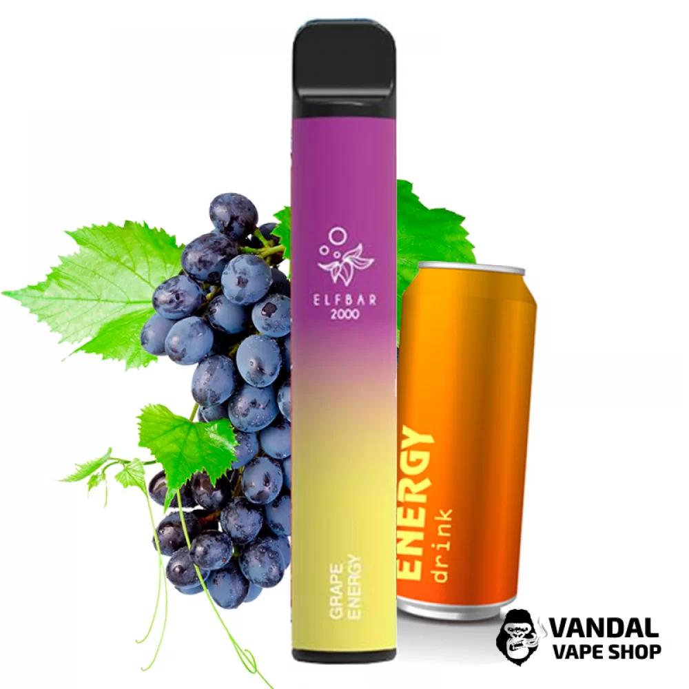 Одноразовий Pod Elf Bar 2000 Disposable 1200 mAh 5% на 2000 затяжок зі смаком енергетику з виноградом