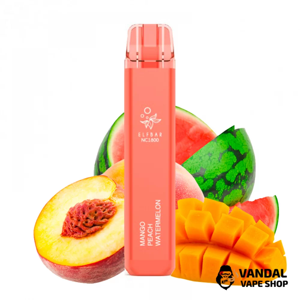 Одноразовий Pod Elf Bar NC1800 Disposable Device 950mAh 5% на 1800 затяжок зі смаком манго, персика і кавуна Одноразовий Pod Elf Bar NC1800 Disposable Device 950mAh 5% на 1800 затяжок зі смаком манго, персика і кавуна
