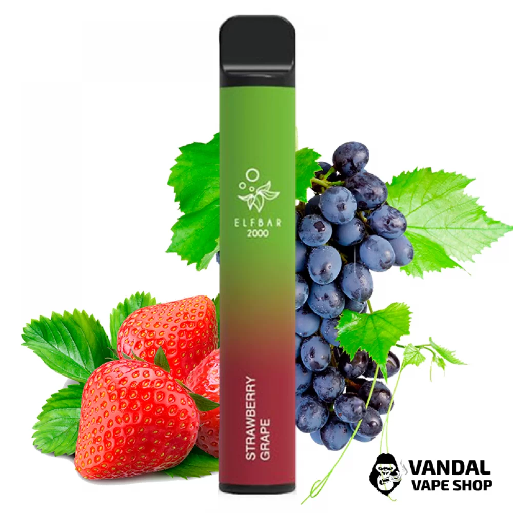Одноразовый Pod Elf Bar 2000 Disposable 1200 mAh 5% на 2000 затяжек со вкусом клубники и винограда Одноразовый Pod Elf Bar 2000 Disposable 1200 mAh 5% на 2000 затяжек со вкусом клубники и винограда