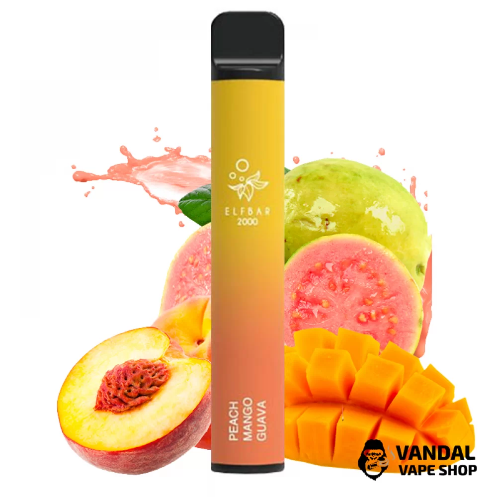 Одноразовый Pod Elf Bar 2000 Disposable 1200 mAh 5% на 2000 затяжек со вкусом персика, манго и гуавы Одноразовый Pod Elf Bar 2000 Disposable 1200 mAh 5% на 2000 затяжек со вкусом персика, манго и гуавы